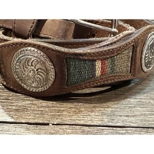 3D DDD Men's Brown Blanket Inlay Western leather Belt Sz 44 Aztec silver accents
